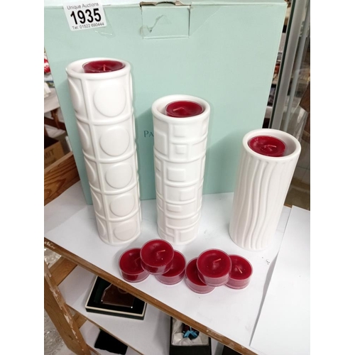 1935 - A box set of 3 PartyLite tower tea light candle holders