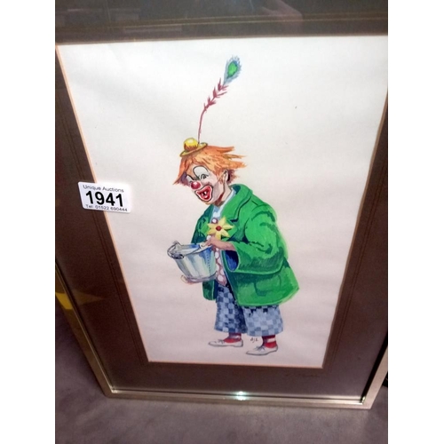 1941 - A framed and glazed full sized study of a clown, initialled AJS. COLLECT ONLY