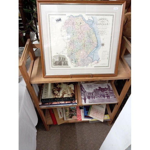 1948 - A framed and glazed map of Lincolnshire, various maps and books all relating to Lincolnshire. COLLEC... 