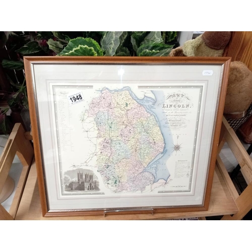 1948 - A framed and glazed map of Lincolnshire, various maps and books all relating to Lincolnshire. COLLEC... 