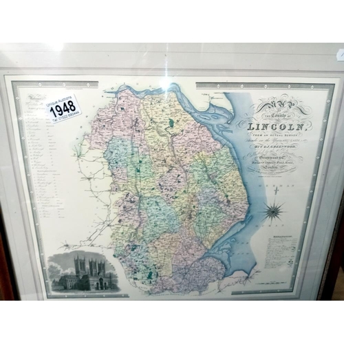 1948 - A framed and glazed map of Lincolnshire, various maps and books all relating to Lincolnshire. COLLEC... 