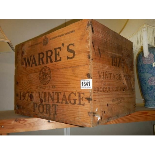 1641 - An old Warre's 1975 vintage Port wooden crate, COLLECT ONLY.