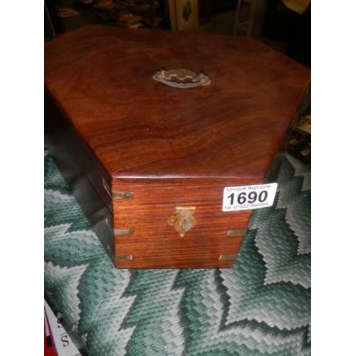 1690 - A teak box with brass inlay.