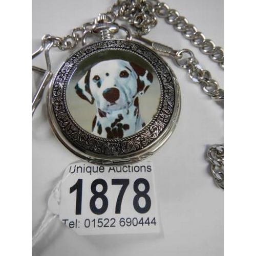 1878 - A good pocket watch on chain featuring a Dalmation dog.