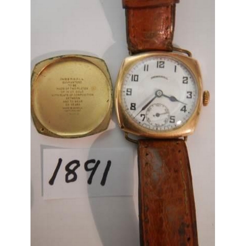 1891 - A vintage Ingersol 14ct gold plated watch in need of repair.