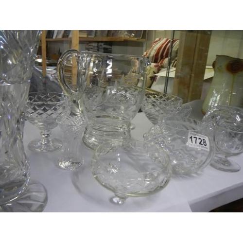 1728 - A mixed lot of cut glass and moulded glass, COLLECT ONLY.