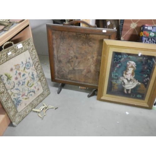 1734 - Two a/f fire screens and a framed print, COLLECT ONLY.