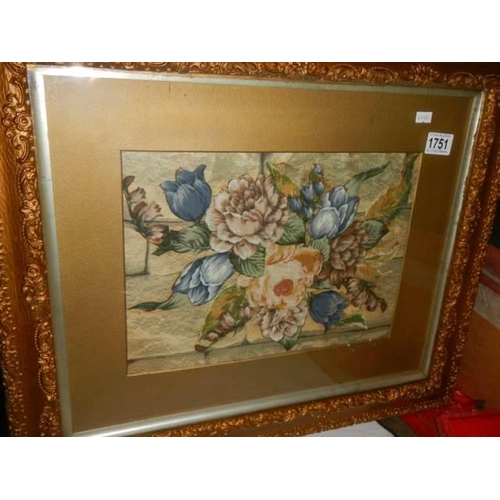 1751 - A framed and glazed fabric collage. COLLECT ONLY.