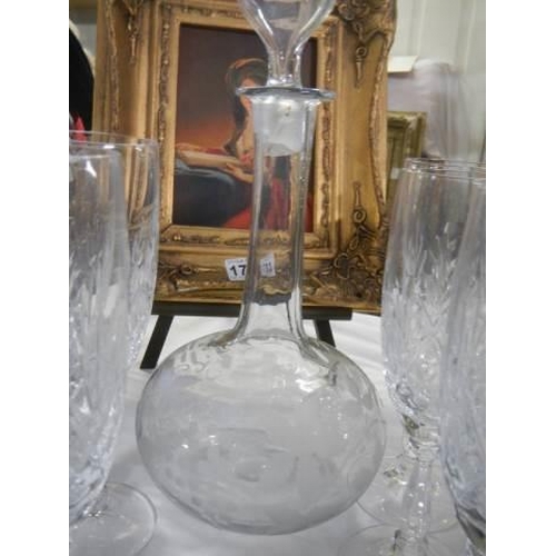 1754 - A mid 20th century glass decanter and six glasses, in good condition.