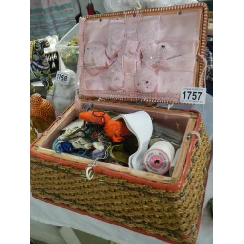 1757 - A mid 20th century sewing box with contents, in good condition.