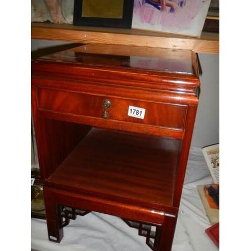 1781 - A Chinese style mahogany side table with single drawer and fretwork decorated legs, COLLECT ONLY.