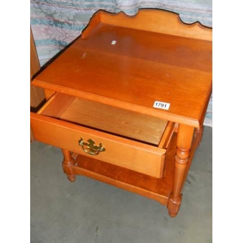 1791 - A mahogany side cabinet with single drawer and on turned legs, COLLECT ONLY.