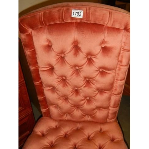 1792 - A good quality deep buttoned pink bedroom chair, COLLECT ONLY.