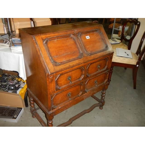 1860 - A good oak bureau, COLLECT ONLY.