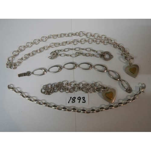 1893 - Five silver necklaces and bracelets marked 925 or sterling.