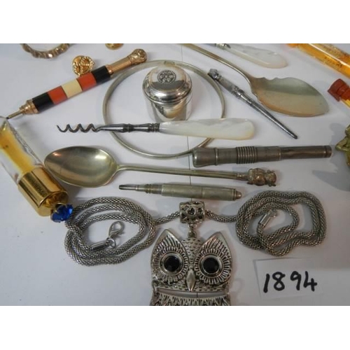 1894 - A mixed lot including perfume bottles, pencils, napkin rings etc.,