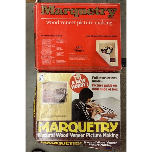 1627 - 2 boxes of marquetry wood veneer picture making