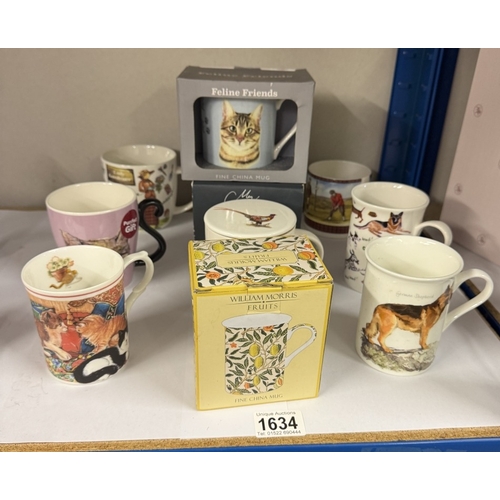 1634 - A quantity of new & unused mugs featuring dogs, cats, gardening, golf & a boxed pheasant mug with co... 