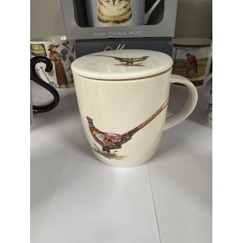 1634 - A quantity of new & unused mugs featuring dogs, cats, gardening, golf & a boxed pheasant mug with co... 