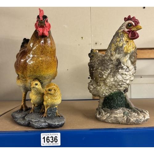 1636 - 2 composite resin chicken garden ornaments