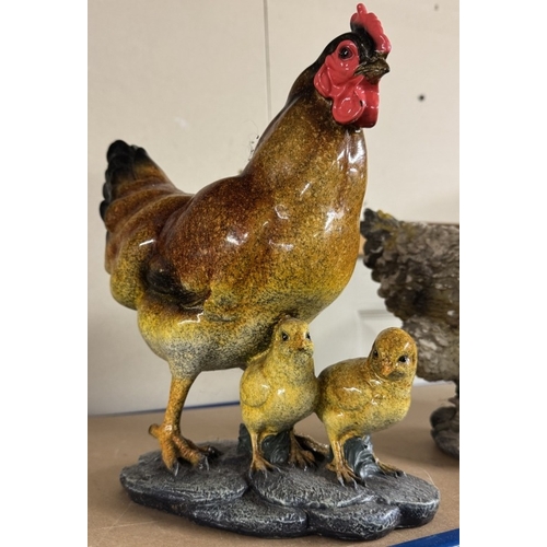 1636 - 2 composite resin chicken garden ornaments