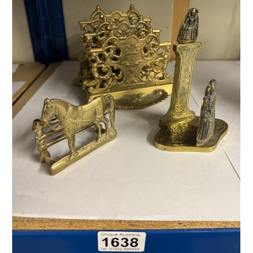 1638 - 3 brass desk set letter racks