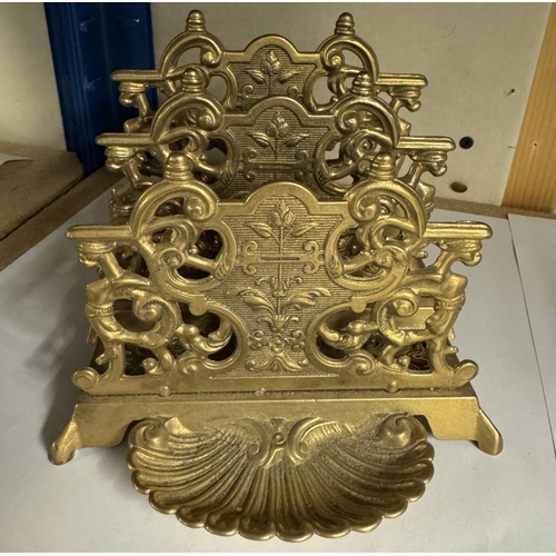 1638 - 3 brass desk set letter racks