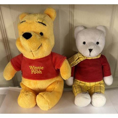 1651 - A Rupert the Bear soft toy with Winnie-The-Pooh toy & pencil tin