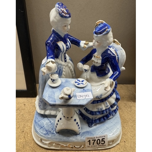 1705 - A blue & white ceramic classical figurine group