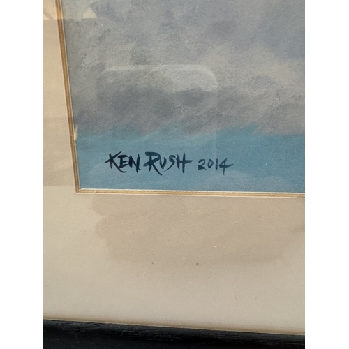 1706 - A Ken Rush 2024 wing walkers bi-plane watercolour exhibition, label to rear dated 2014, £950