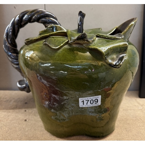 1709 - A large green glazed stoneware jug in form of an apple