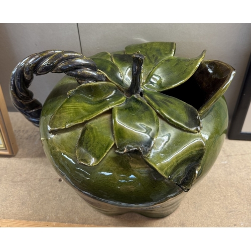 1709 - A large green glazed stoneware jug in form of an apple