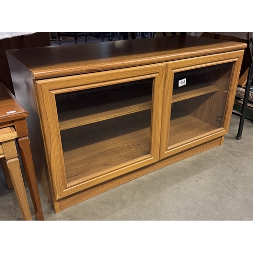 1758 - An oak effect glazed 2 door display cabinet