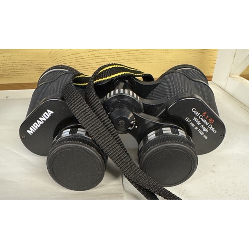 1765 - Miranda 8 x 40 gold coated optics wide angle binoculars with case