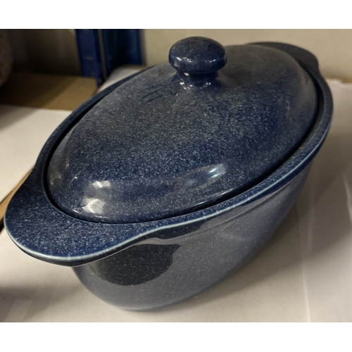 1672 - A quantity of  heavy blue glazed cookware including roasting pans