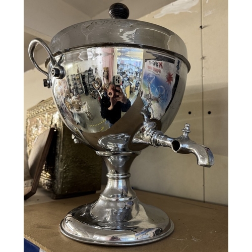 1673 - A rare 1930's plated samovar with 2 taps & M.P.C engraved shield plaque