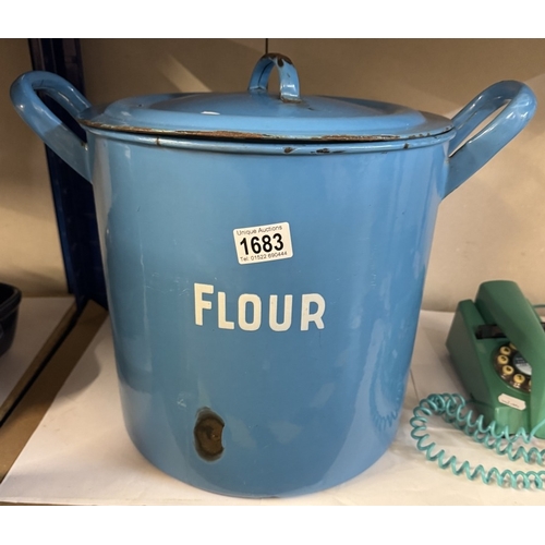 1683 - A large vintage enamel flour bin with lid