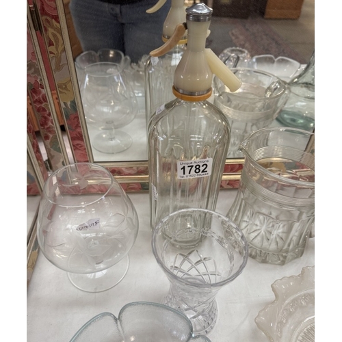 1782 - A vintage soda syphon & other glassware