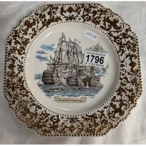 1796 - 2 vintage Lord Nelson pottery collectors plates of HMS Victory & The Battle Of Trafalgar