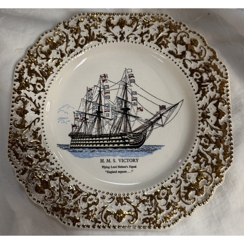 1796 - 2 vintage Lord Nelson pottery collectors plates of HMS Victory & The Battle Of Trafalgar