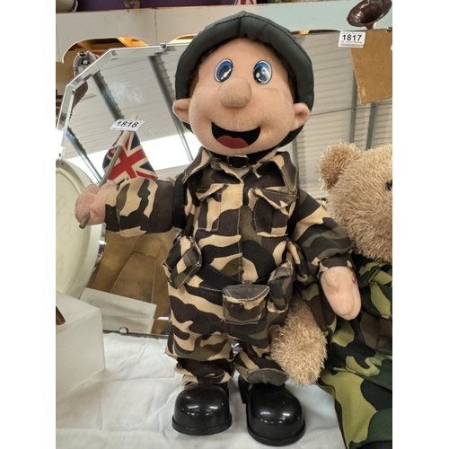 1818 - A Military dressed singing Doll & a Teddy Bear