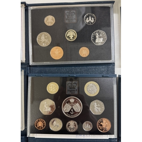 1 - 14 boxed UK proof coin sets, 1983, 1984, 1987 - 1990 & 1992 - 1999