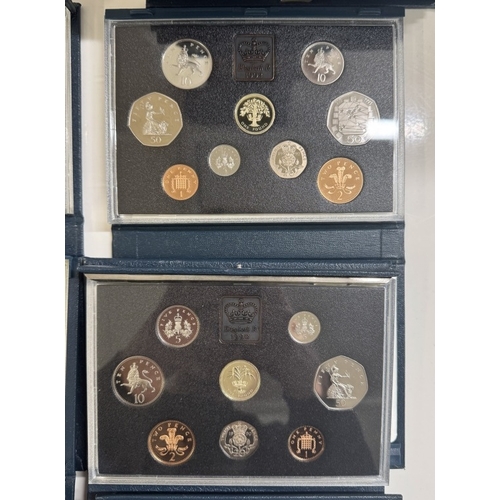 1 - 14 boxed UK proof coin sets, 1983, 1984, 1987 - 1990 & 1992 - 1999