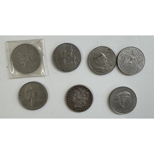 10 - An 1879 silver Dollar,  a Royal mint 90th birthday silver £20 coin & other Crowns etc.