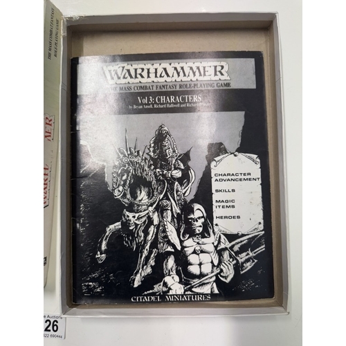 226 - A boxed Warhammer The Mass Combat Fantasy role-playing game with 3 rule books (Completeness unknown,... 