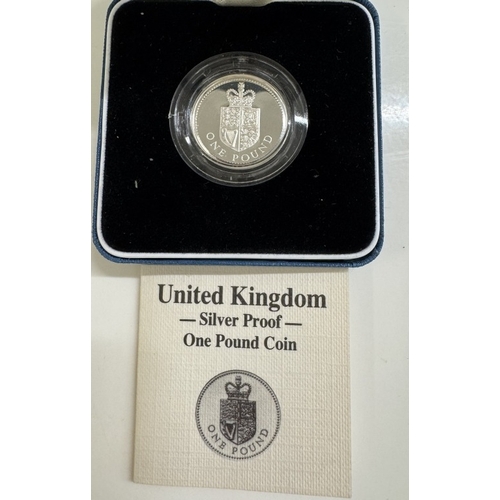 9 - 4 boxed silver proof coins including £1 coin, 80th birthday Crown & Bahamas Charles $10