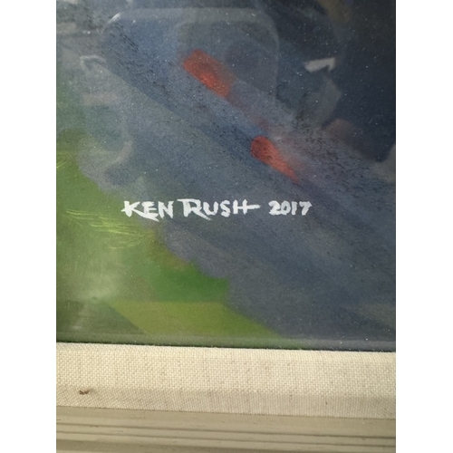 1689 - A Ken Rush 2017 'Lincs Air Ambulance' accident scene, original signed acrylic painting, artist label... 