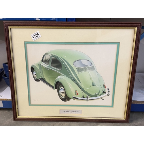 1700 - A Ken Rush VW Beetle 'Volkswagen in America' gouache' air brush picture, artist label to rear