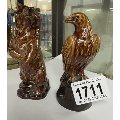 1711 - 2 Beswick Ben Eagles whiskey miniatures & contents of a bear & an eagle