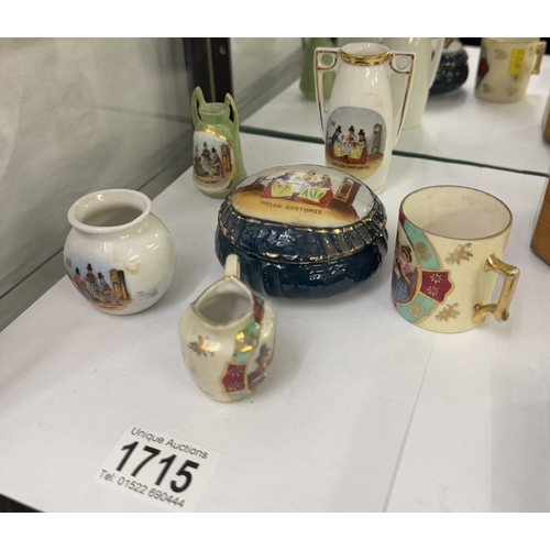 1715 - 6 vintage ceramic miniatures with Welsh costumes decorations